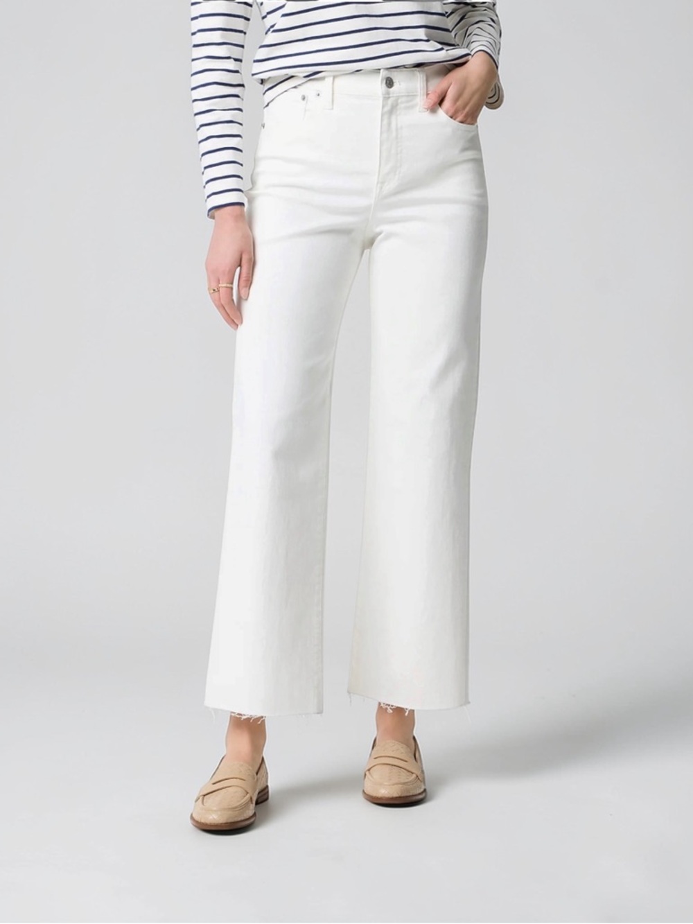 J CREW White High Rise Wide Leg Crop Jeans Pants Raw Hem Women’s Size 30